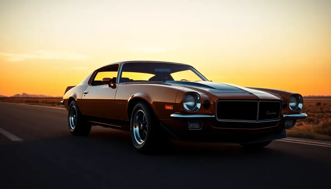 A vintage muscle car cruising through time.